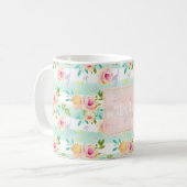 Mug Bandes de menthe Floral Chic (Devant gauche)