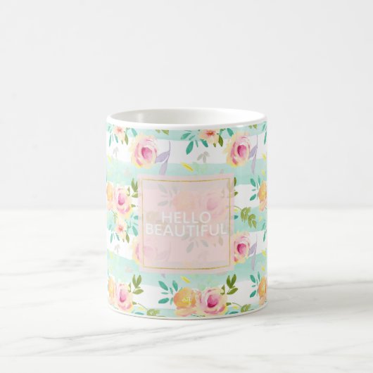 Mug Bandes de menthe Floral Chic (Centre)