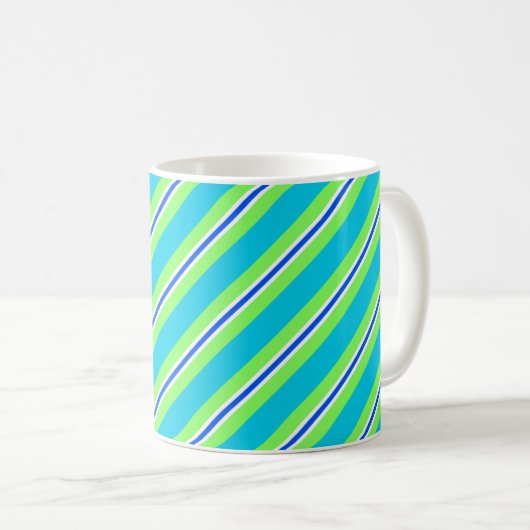 Mug Bandes de ruban, vert turquoise et citron vert (Devant droit)