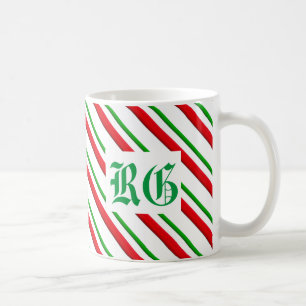 Mug Bandes de sucre de canne, Monogramme rouge & vert