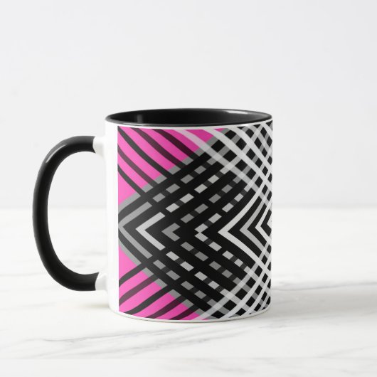 Mug Bandes entrelacées en noir et blanc et gris sur un (Gauche)