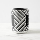 Mug Bandes modernes en noir, blanc et gris - Monogramm (Centre)