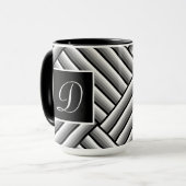 Mug Bandes modernes en noir, blanc et gris - Monogramm (Devant gauche)