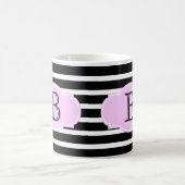 Mug Bandes noires et blanches avec rose, ajouter initi (Centre)