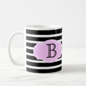 Mug Bandes noires et blanches avec rose, ajouter initi (Gauche)