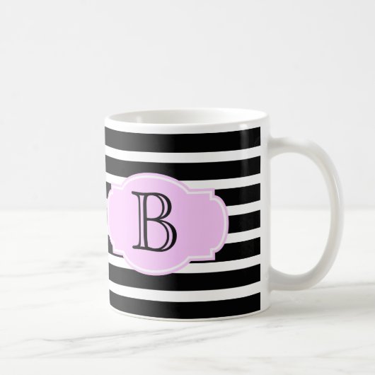 Mug Bandes noires et blanches avec rose, ajouter initi (Droite)
