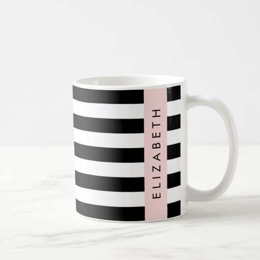 Mug Bandes noires et blanches, Gravées, Lignes, Votre  (Droite)