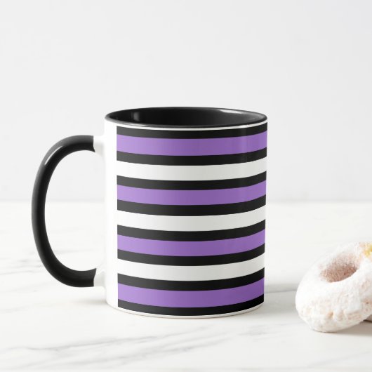 Mug Bandes noires, violettes et blanches (Avec donut)