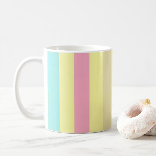 Mug Bandes roses, bleues et marron sur le jaune (Avec donut)