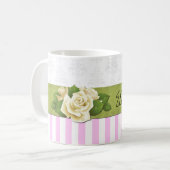 Mug Bandes Roses, Lignes, Motif Gratté, Votre Nom (Devant gauche)