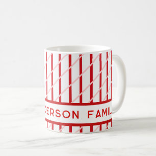 Mug Bandes rouges et roses Nom personnalisé