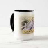 Mug Baptême de bébé Neutre, Nom personnalisable, Liam (Devant gauche)