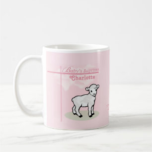 Mug Baptême de fille agneau rose et blanc