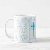 Mug Baptême de garçon en dentelle bleue (Gauche)