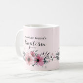 Mug Baptême élégant rose floral (Devant gauche)