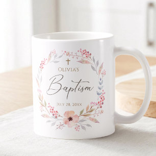 Mug Baptême Fille Floral Rose Tendre