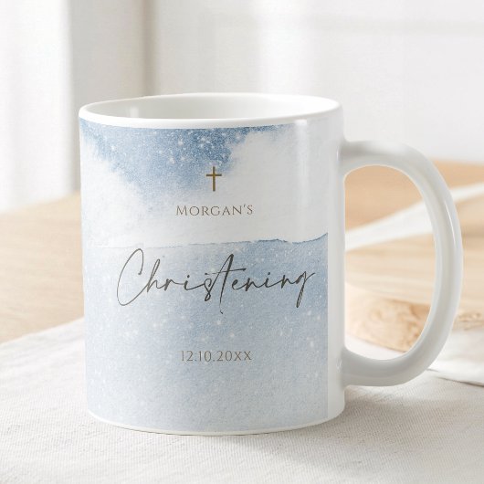 Mug Baptême garçon aquarelle bleue