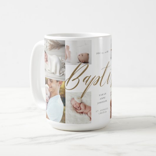 Mug Baptism Gold Calligraphy Photo Collage Keepsake (Devant gauche)