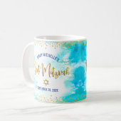 Mug Bar Mitzvah Turquoise Aquarelle Or Écriture Gras (Devant gauche)