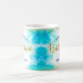 Mug Bar Mitzvah Turquoise Aquarelle Or Écriture Gras (Centre)