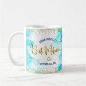 Mug Bar Mitzvah Turquoise Aquarelle Or Écriture Gras (Gauche)
