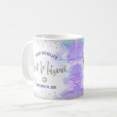 Mug Bar Mitzvah Violet Aquarelle Argent Écriture Moder (Devant gauche)