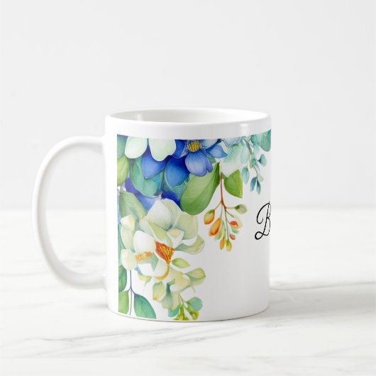 Mug Barbara text decorated with spring flowers (Gauche)