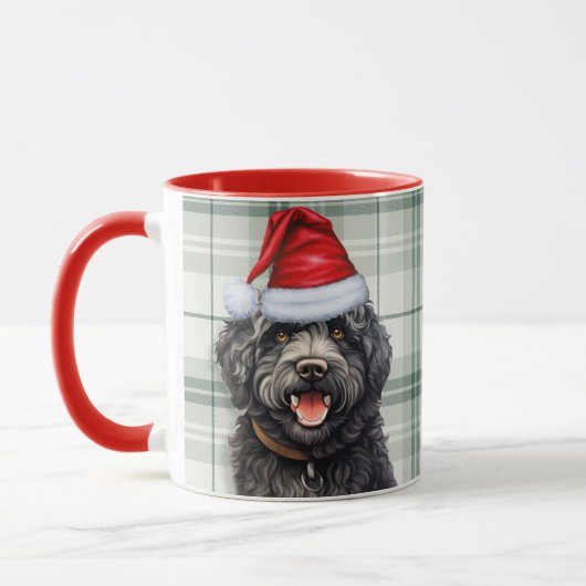 Mug Barbet Chien vacances Vert Plaid Noël (Gauche)