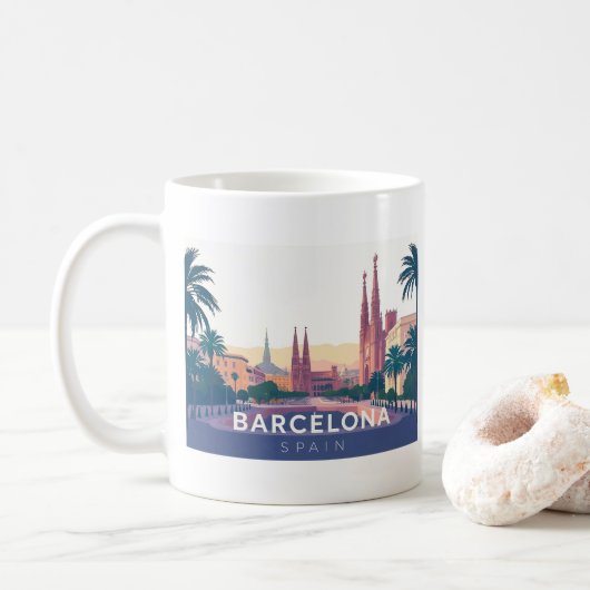 Mug Barcelone Espagne Cathédrale de Barcelone Voyage (Avec donut)