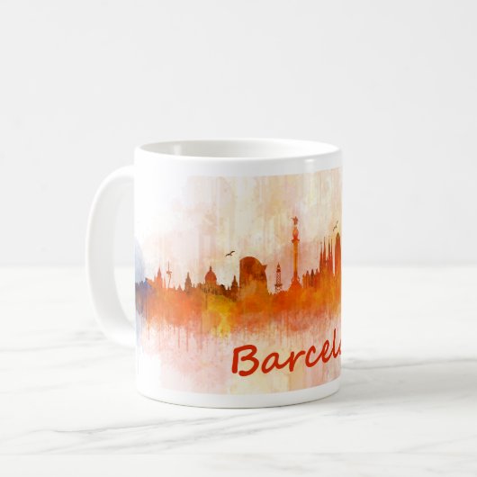 Mug Barcelone Skyline watercolor v04 (Devant gauche)