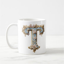 Mug Baroque Initial 'T' pour une Princesse du Café