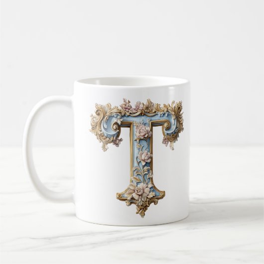 Mug Baroque Initial 'T' pour une Princesse du Café (Gauche)