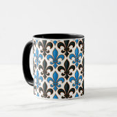 Mug Baroque Noir Bleu Motif de Fleur de Lis Design (Devant gauche)