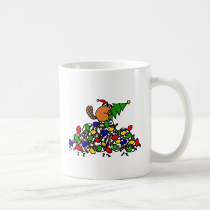Mug Barrage drôle de Noël de castor avec des lumièr