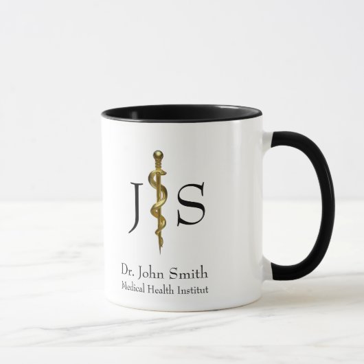 Mug Barre d'Asclepius Médicale Classy Gold sur blanc (Droite)