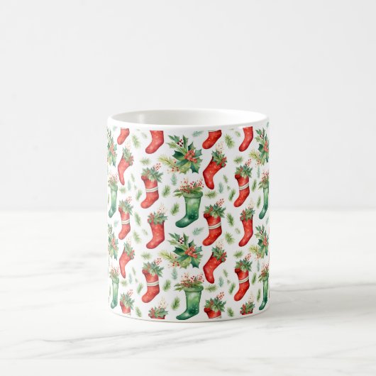 Mug Bas de Noël rouge et vert et Holly (Centre)