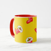 Mug Bas rouges de Noël sur Jaune (Devant gauche)