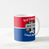 Mug Baseball Best Coach Ever Nom photo rouge blanc ble (Devant droit)