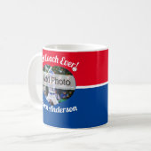 Mug Baseball Best Coach Ever Nom photo rouge blanc ble (Devant gauche)