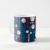 Mug Baseball sport bleu rouge blanc nom personnalisé (Devant gauche)