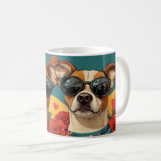 Mug Basenji avec Roses de coeur Saint Valentin (Devant droit)