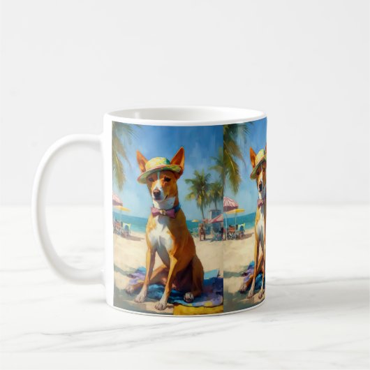 Mug Basenji sur la plage, cadeau d'été pour les amoure (Gauche)
