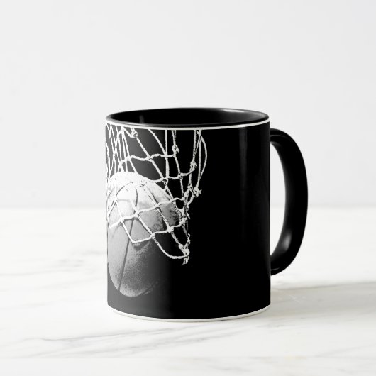 Mug Basket-ball noir et blanc (Devant droit)