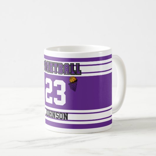 Mug Basket-ball violet et blanc (Devant droit)