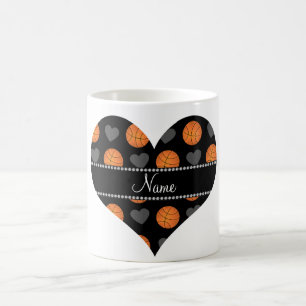 Mug Basket-balls et coeurs noirs nommés faits sur