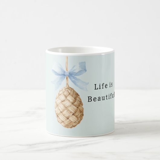 Mug Basket Weave Egg Blue Bow (Centre)