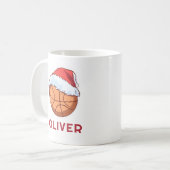 Mug Basketball Ball Red Santa Hat Name Christmas  (Devant gauche)