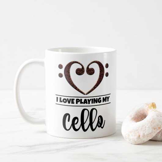 Mug Bass Clef Coeur J'Aime Jouer Mon Cello (Avec donut)
