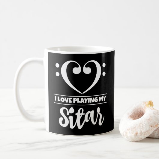 Mug Bass Clef Coeur J'Aime Jouer Mon Sitar (Avec donut)