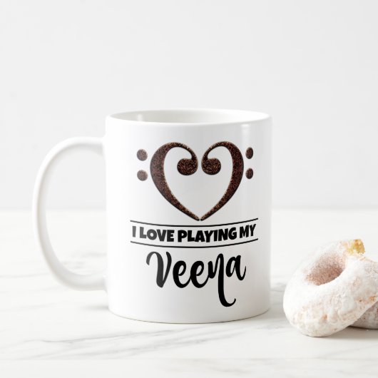 Mug Bass Clef Coeur J'Aime Jouer Mon Veena (Avec donut)